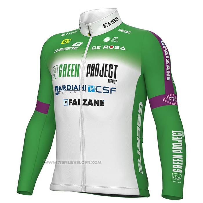 2023 Maillot Cyclisme Bardiani Csf Faizane Vert Blanc Manches Longues et Cuissard